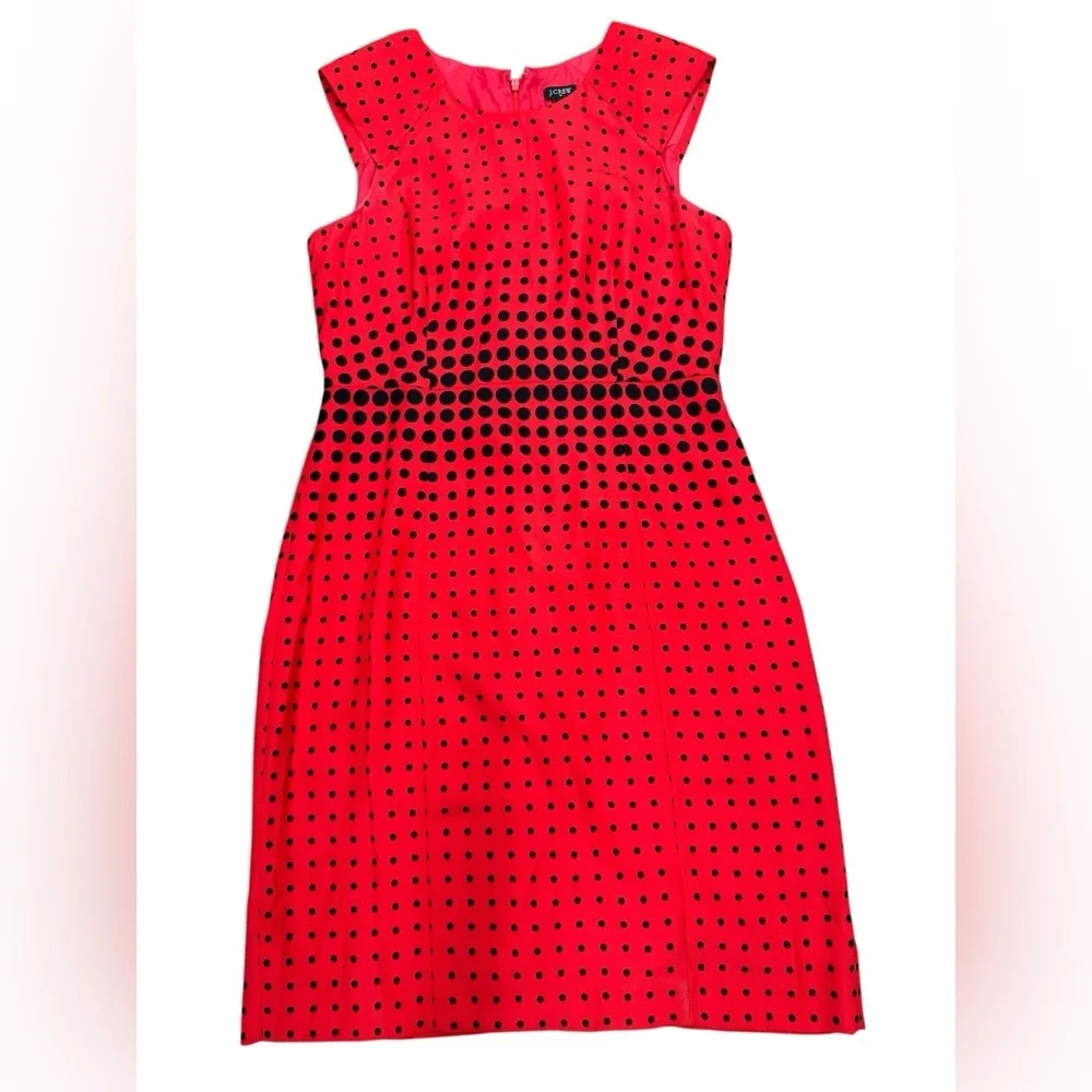 Womens Size 8 J. Crew Red Black Modern Polka Dot Print Knee-Length Dress